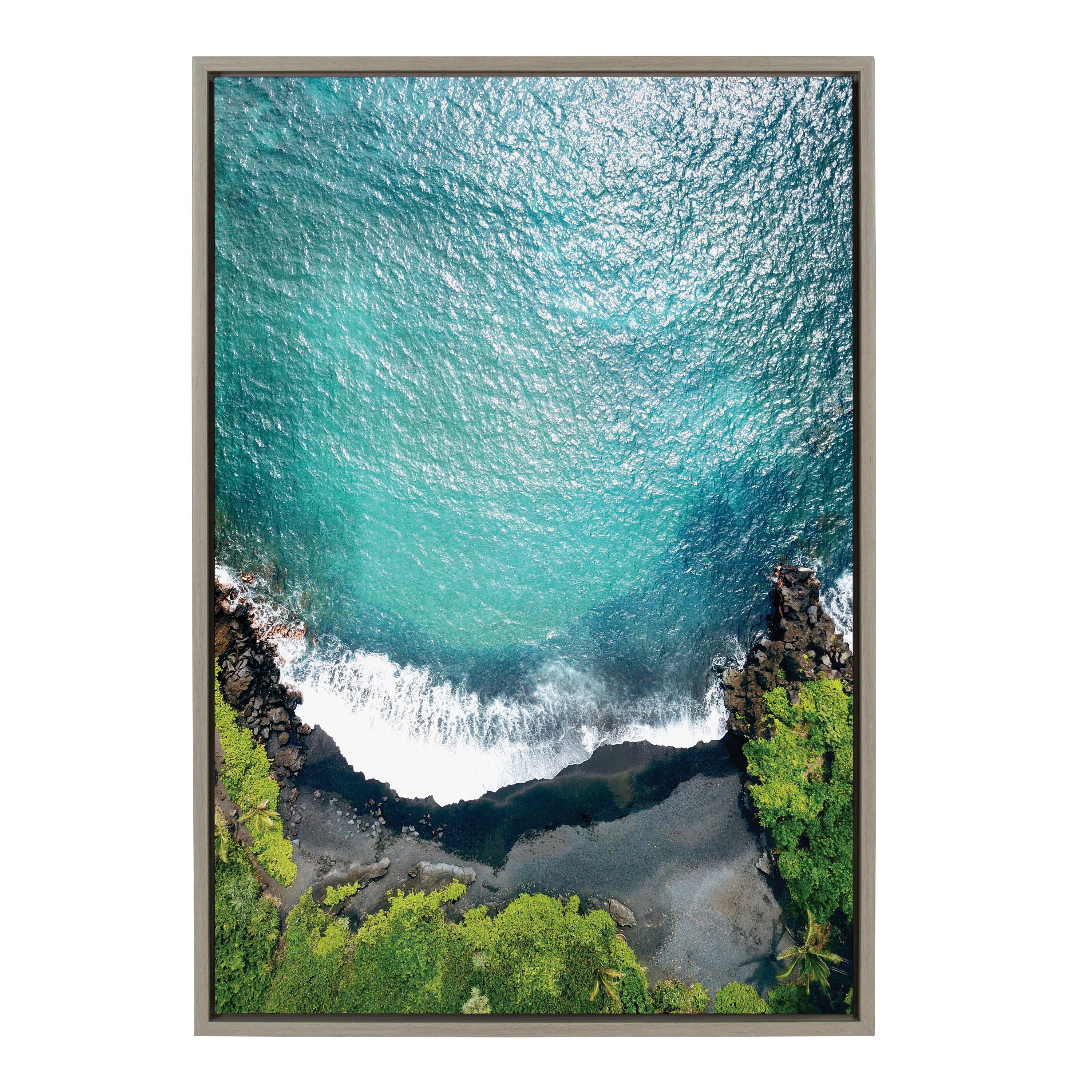 Sylvie Maui Black Sand Beach 1 Framed Canvas by Rachel Bolgov