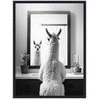 Sylvie Llama Bathroom Art Mirror Black and White Framed Canvas by The Creative Bunch Studio