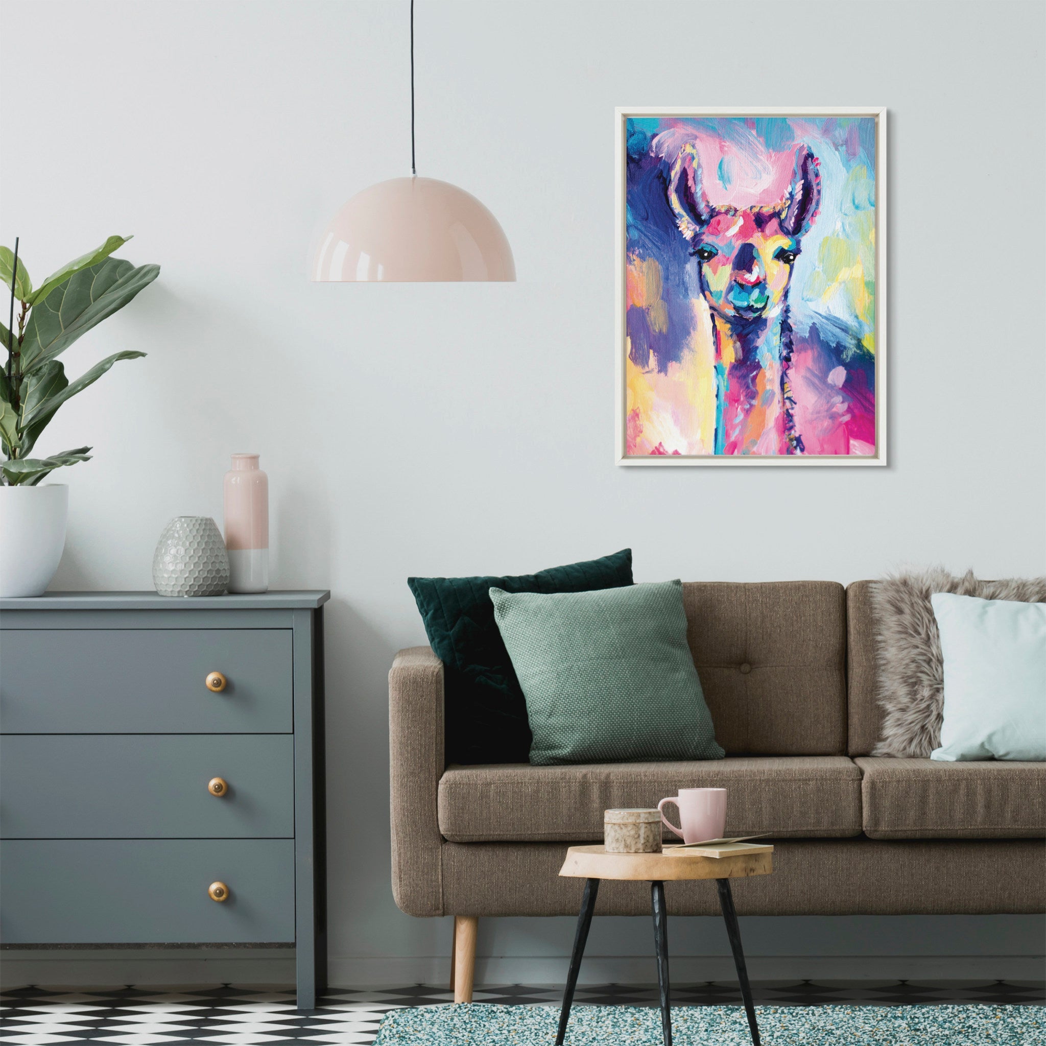 Sylvie Lolly The Llama Framed Canvas by Rachel Christopoulos