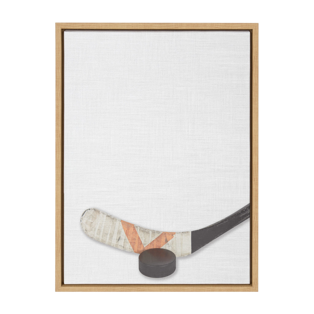 Sylvie Hockey Stick and Puck Framed Canvas, Natural 18x24