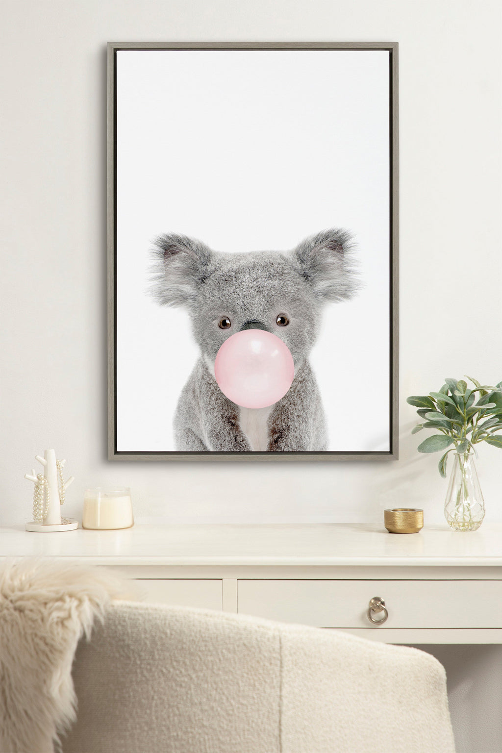 Sylvie Bubble Gum Koala Framed Canvas by Amy Peterson Art Studio