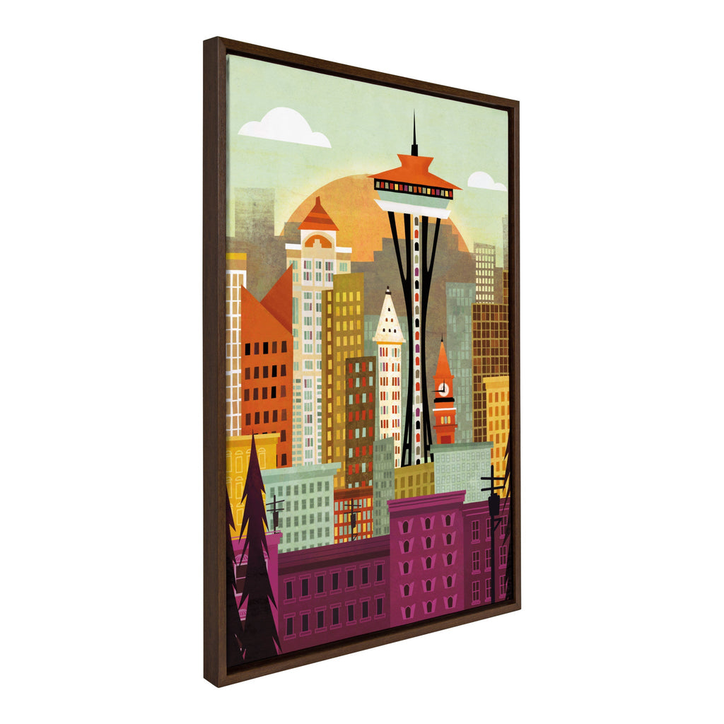 Sylvie Seattle Skyline Framed Canvas by Amber Leaders Designs