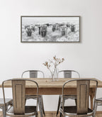 Sylvie Herd of Highland Cows Black and White Framed Canvas by The Creative Bunch Studio