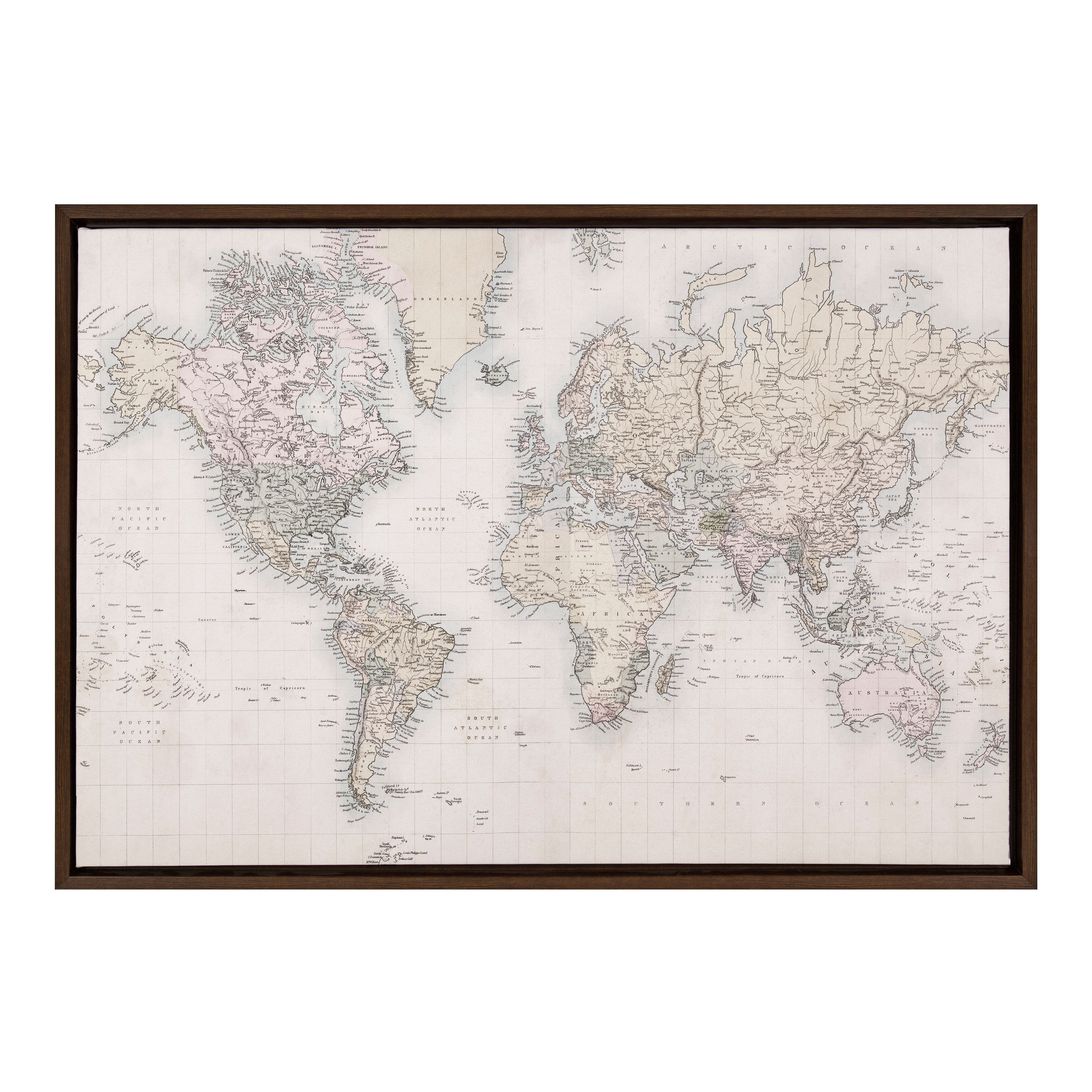 Sylvie Vintage World Map Framed Canvas by The Creative Bunch Studio