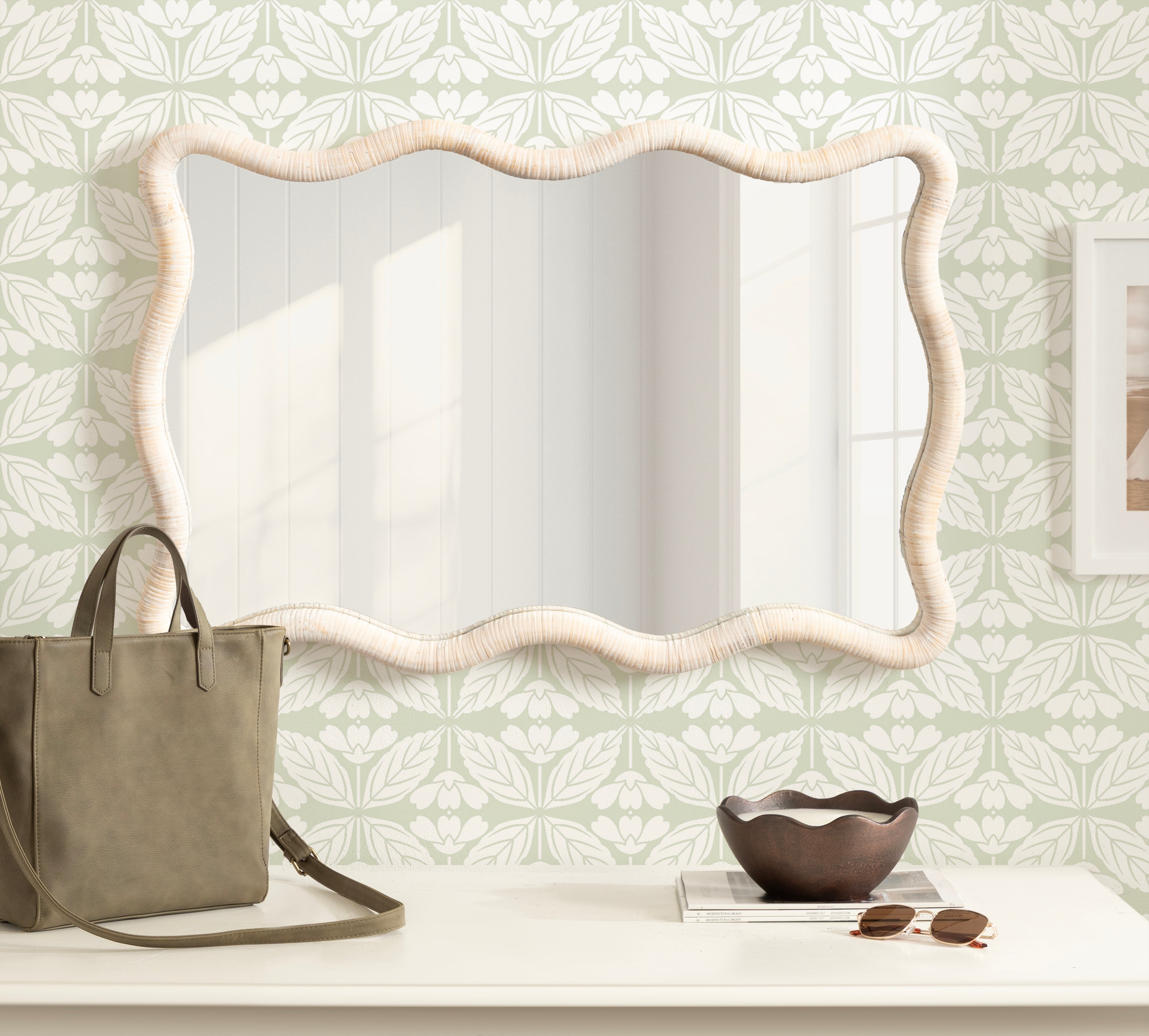 Rahfy Rattan Rectangle Scallop Mirror