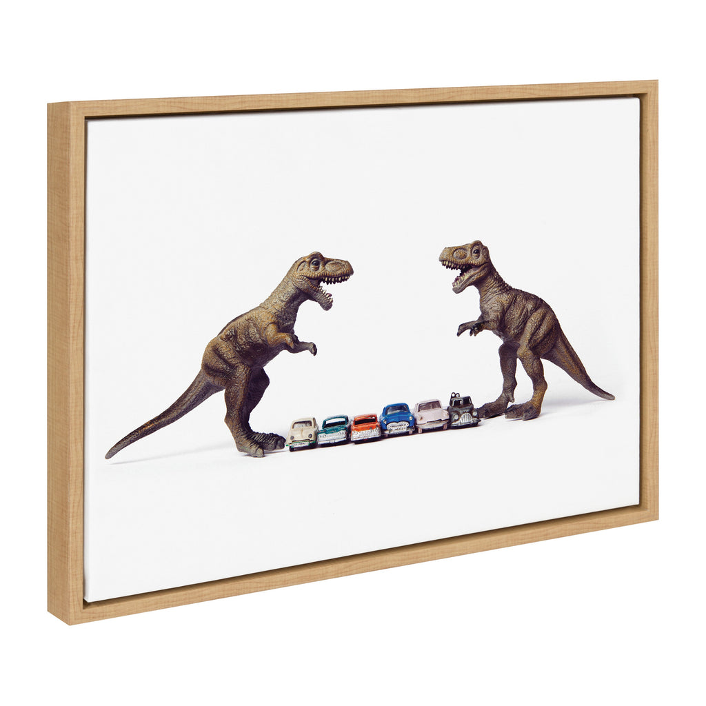 Sylvie Dino Cars Faceoff Framed Canvas by Saint and Sailor Studios