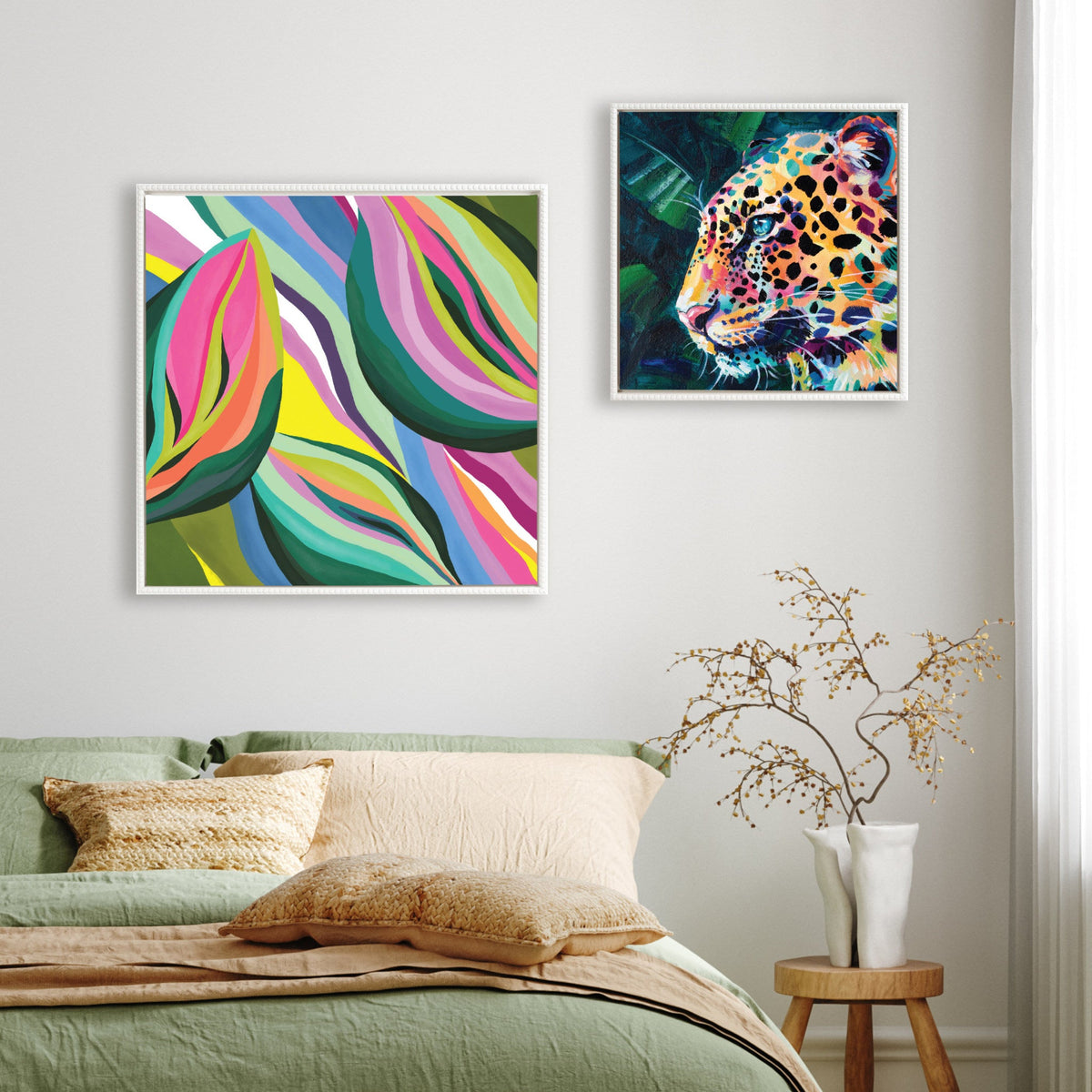 Sylvie Beaded Abstract Colorful Leaves Framed Canvas by Carey Copeland