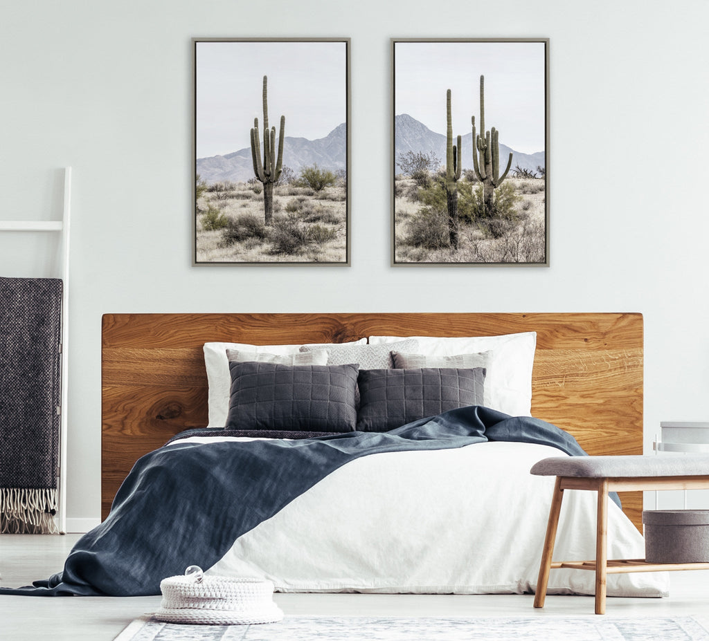 Sylvie Tall Saguaro Cacti Desert Mountain 1 and 2 Framed Canvas by The Creative Bunch Studio