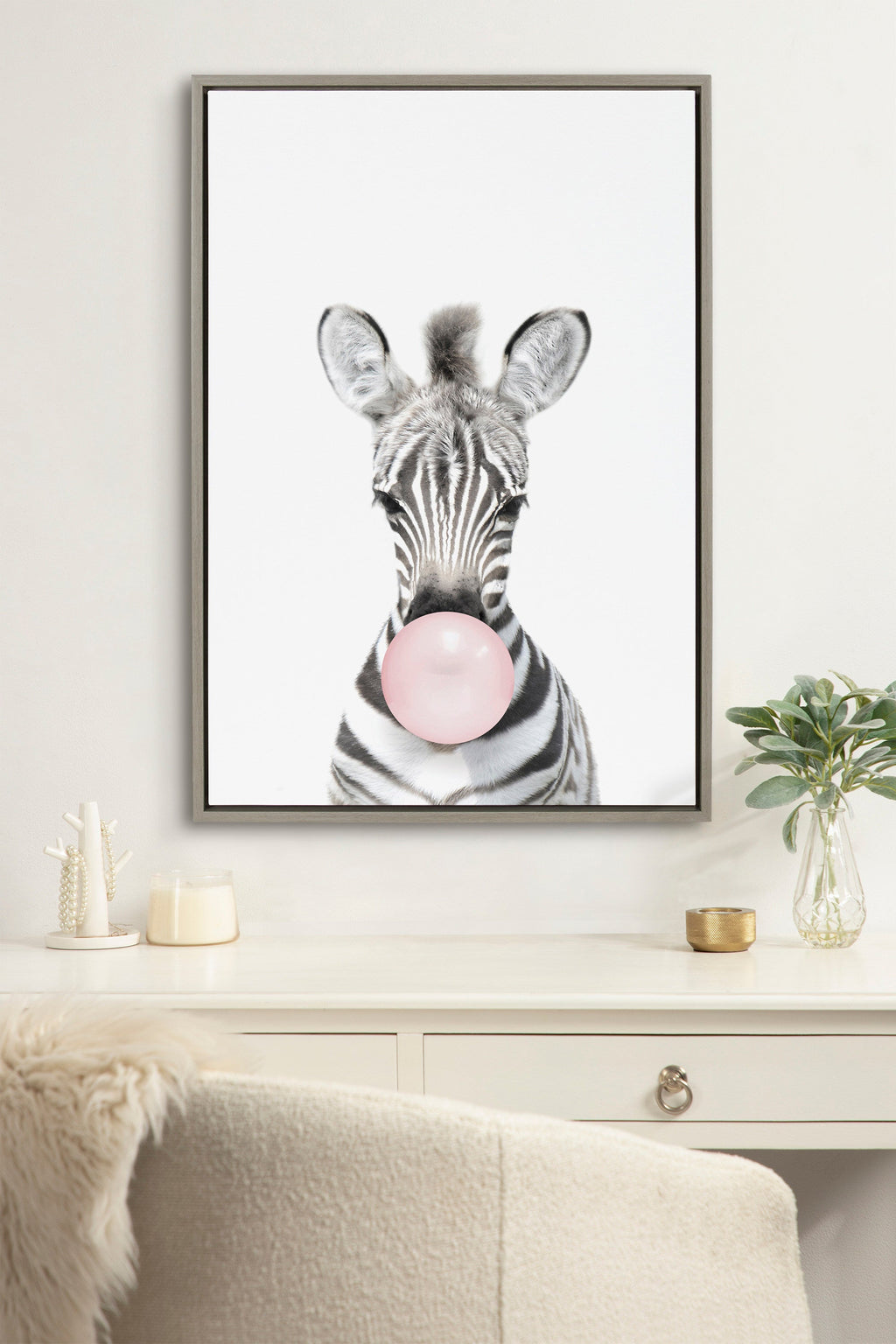 Sylvie Bubble Gum Zebra Framed Canvas by Amy Peterson Art Studio