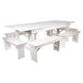 HERCULES Series 8 x 40 Antique Rustic White Folding Farm Table and Six Bench Set