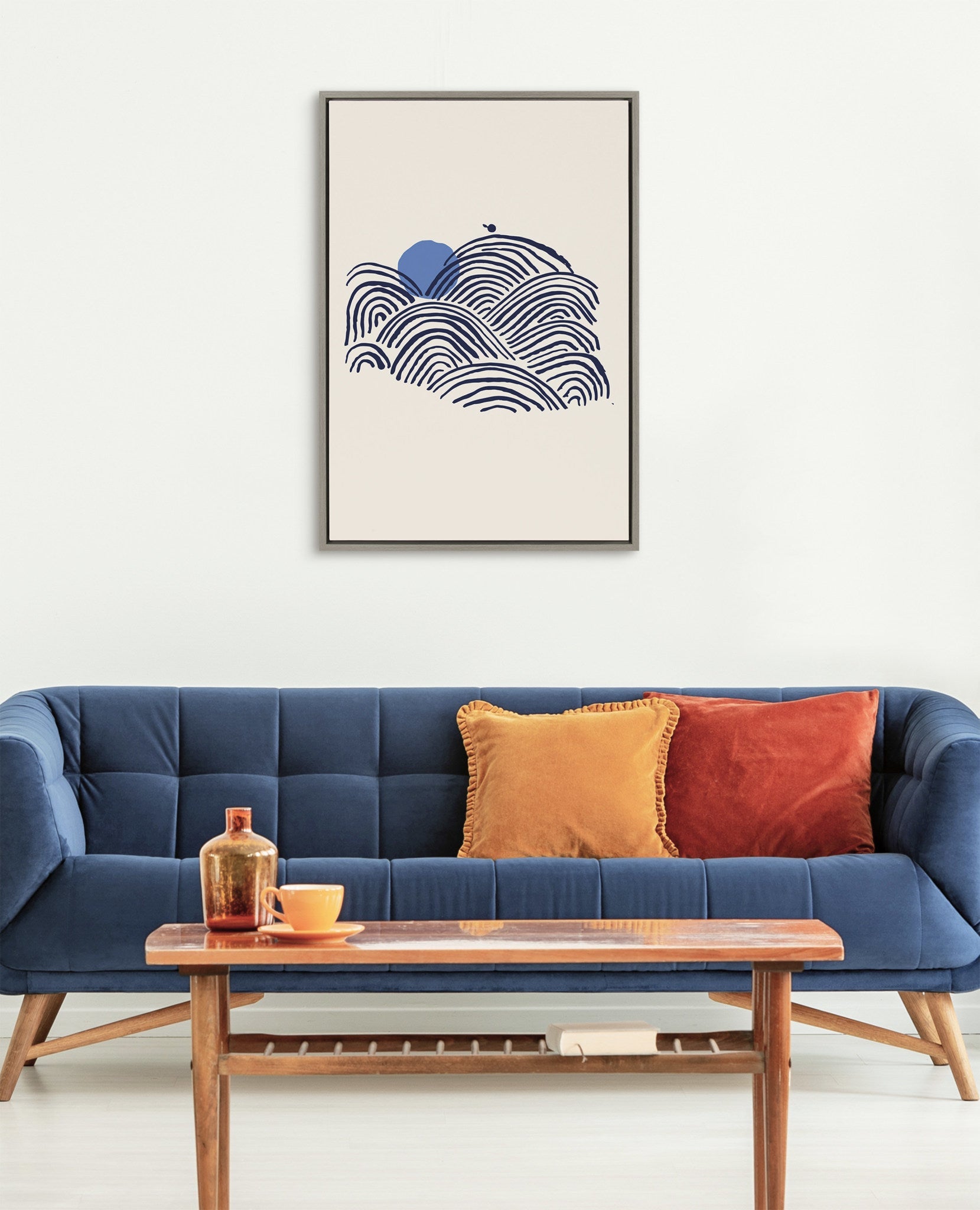 Sylvie Indigo Morning View Framed Canvas by Hannah Beisang