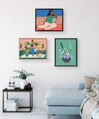 Sylvie Abstract Florals Green Framed Canvas by Queenbe Monyei