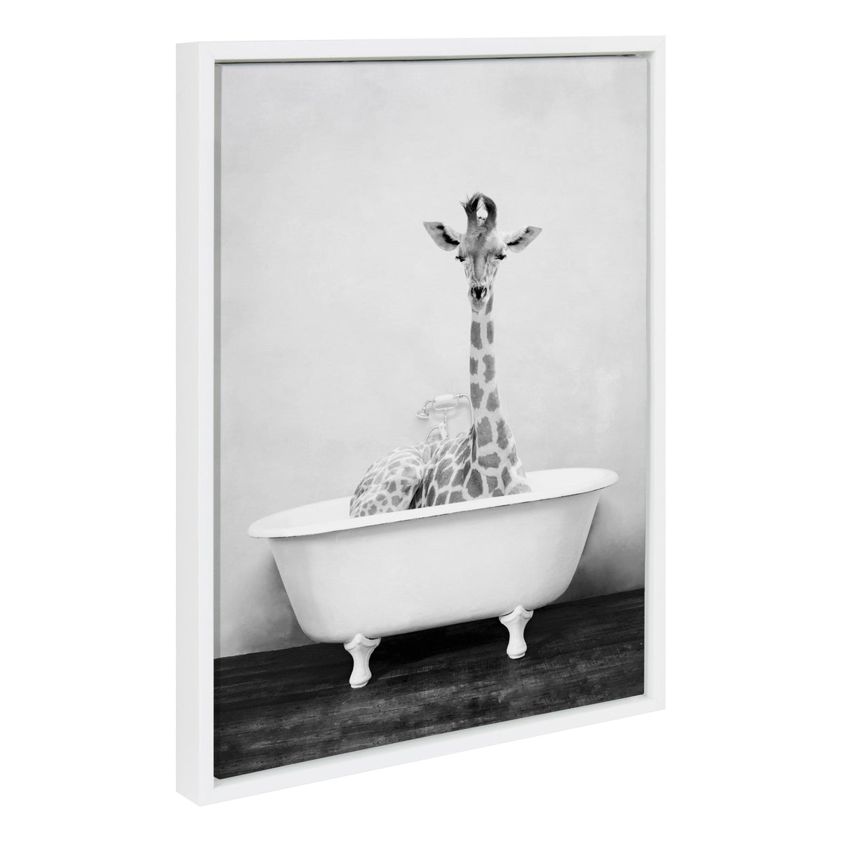 Sylvie Giraffe 2 in the Tub Framed Canvas by Amy Peterson Art Studio