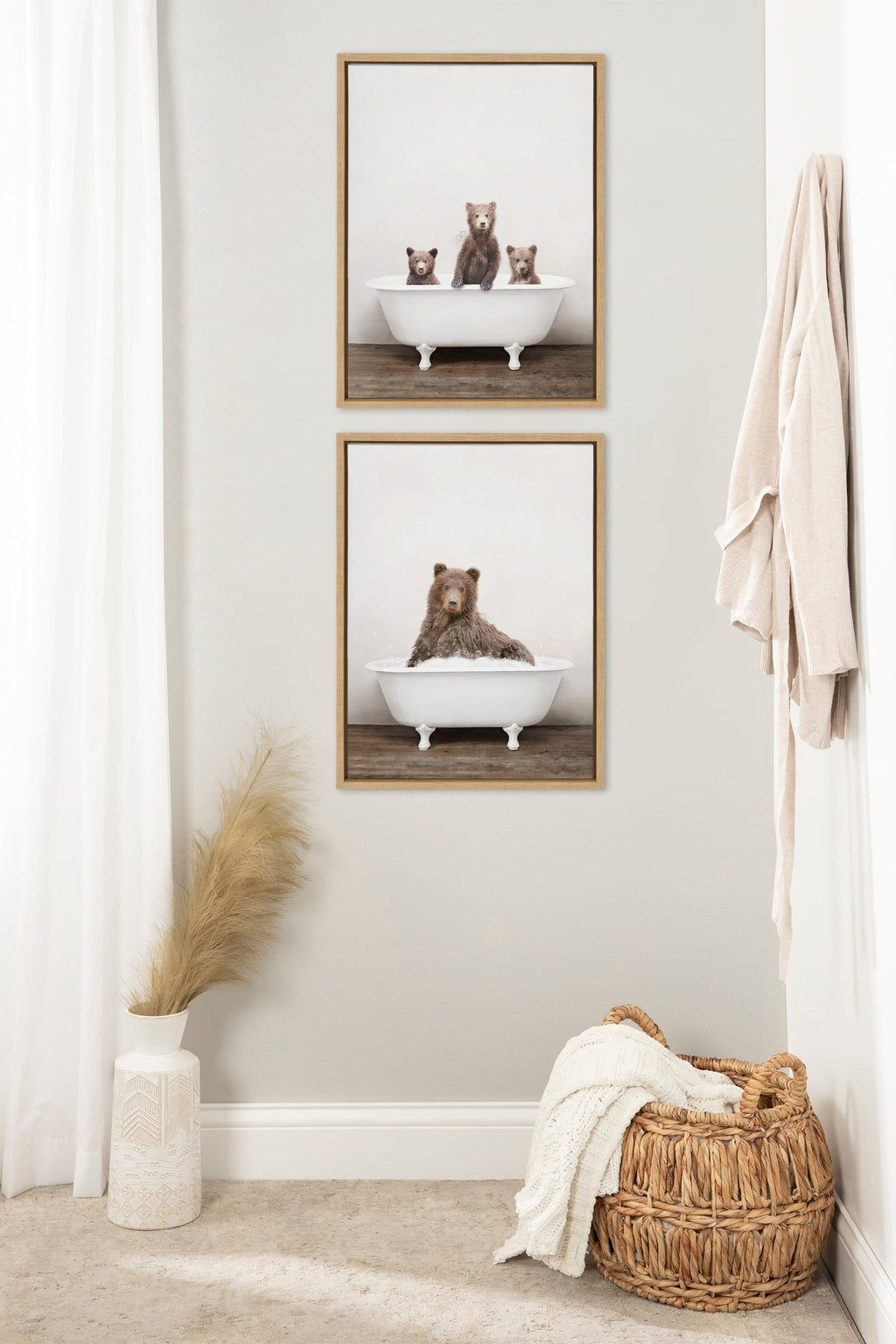 Sylvie Bear Rustic Bubble Bath Framed Canvas by Amy Peterson Art Studio