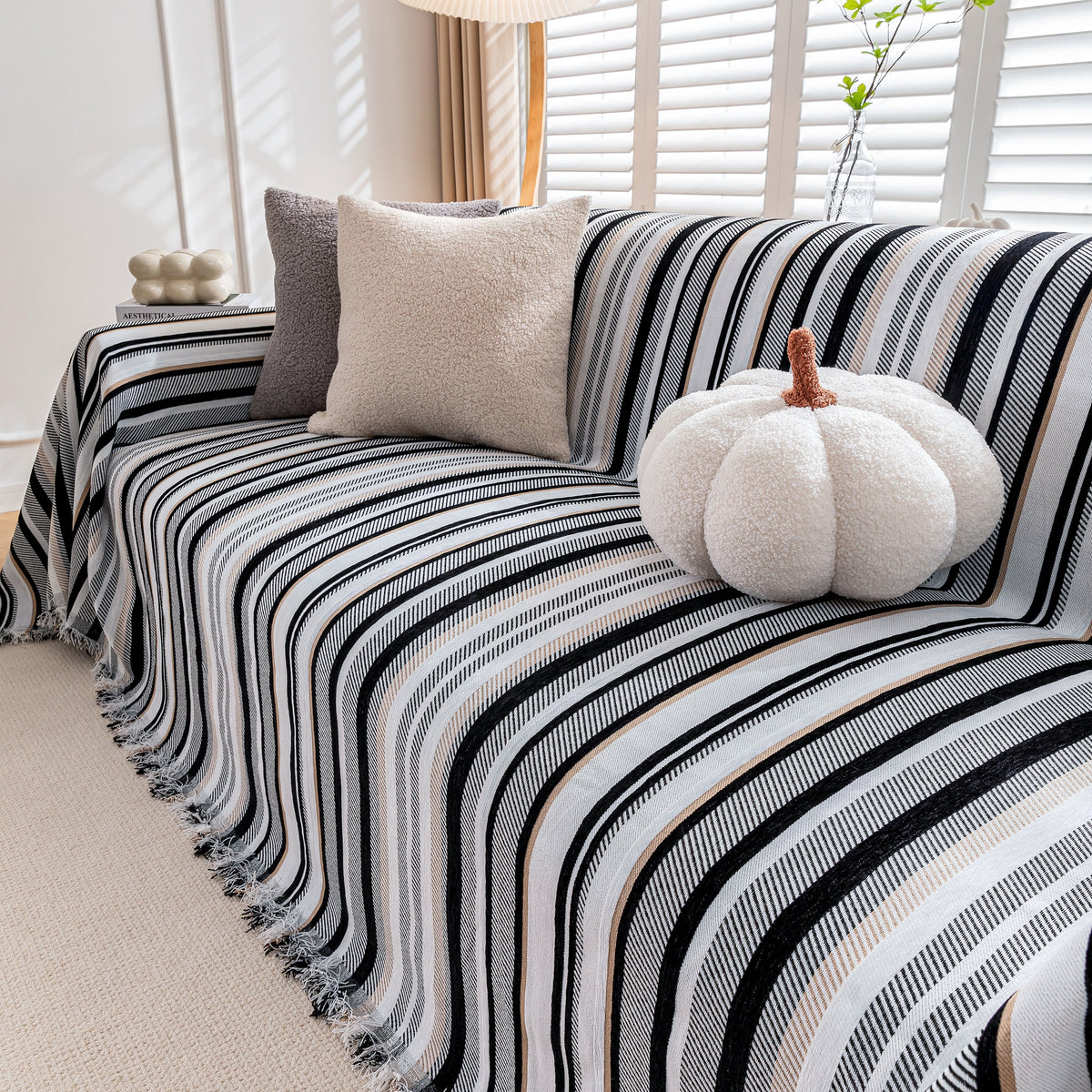 Modern Minimalist Sofa Throw Cover Cotton Knit Throws for Couch Scratch Proof Couch Cover
