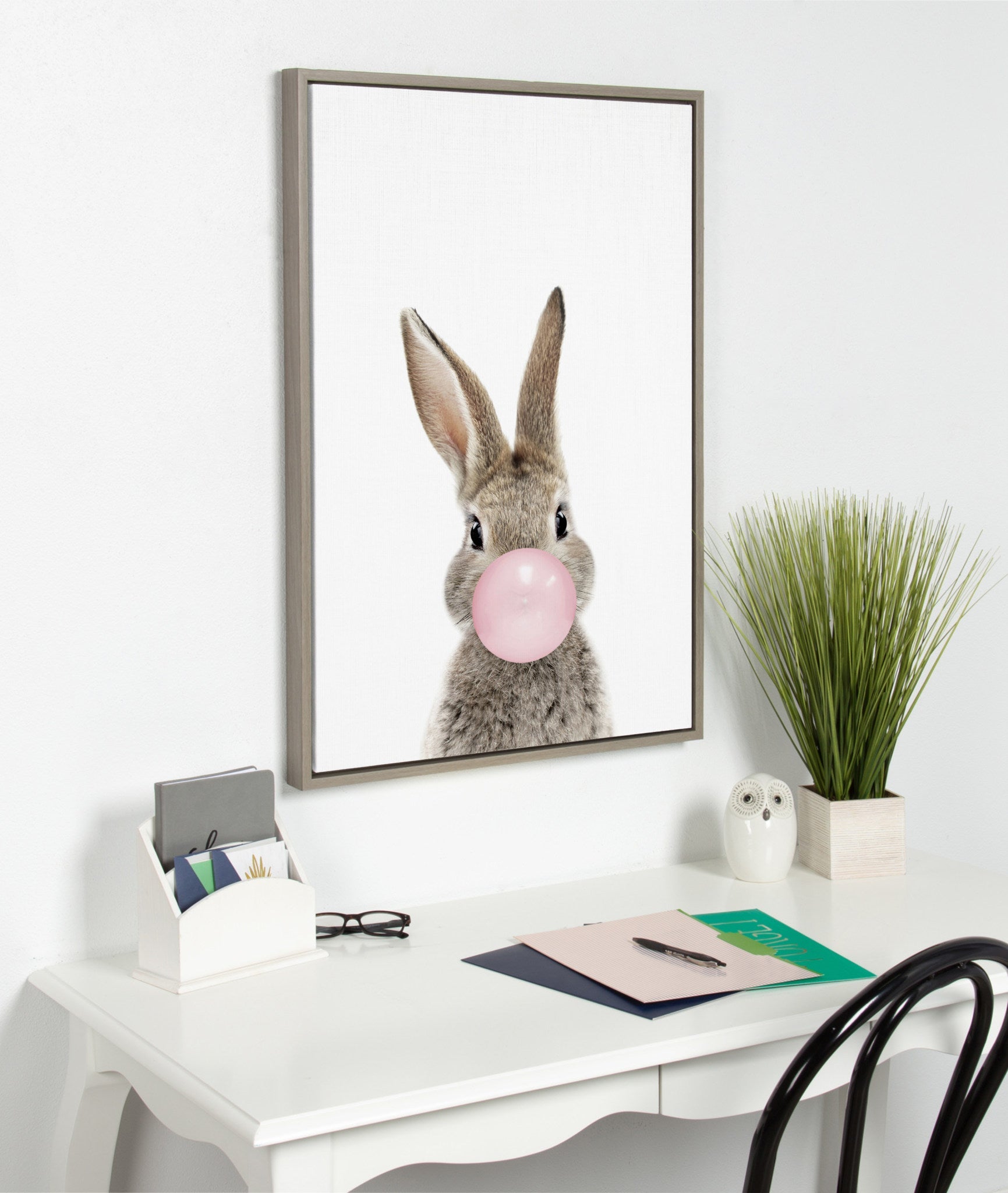Sylvie Bubble Gum Bunny Framed Canvas by Amy Peterson Art Studio