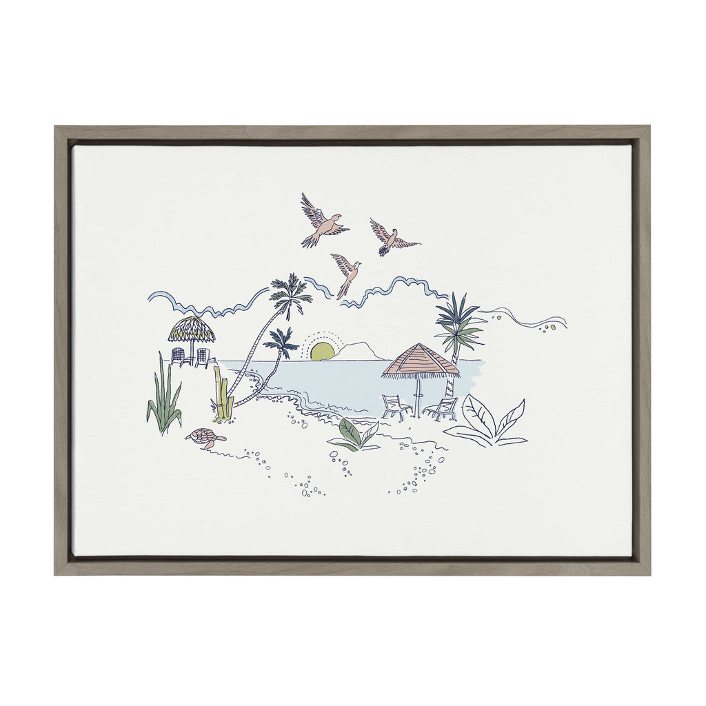 Sylvie Tropical Beach Scene Framed Canvas by The Creative Bunch Studio