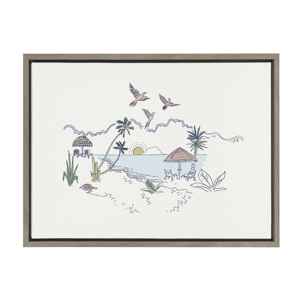 Sylvie Tropical Beach Scene Framed Canvas by The Creative Bunch Studio