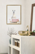 Sylvie Llama in Cottage Rose Bath Framed Canvas by Amy Peterson Art Studio