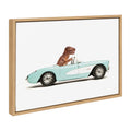 Sylvie T Rex Driving 1957 Aqua Chevy Framed Canvas by Saint and Sailor Studios