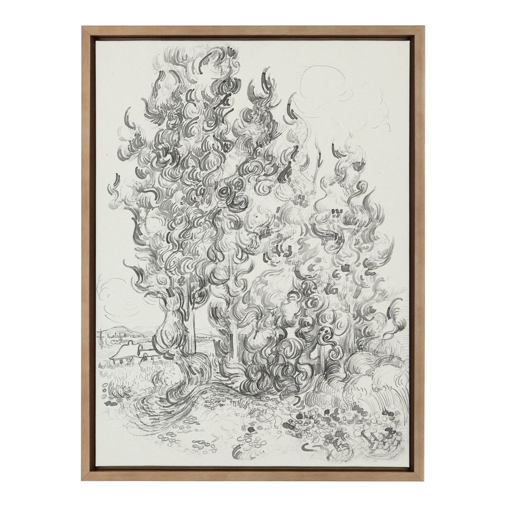 Sylvie Vincent van Gogh Cypresses 1889 BW Framed Canvas by The Art Institute of Chicago