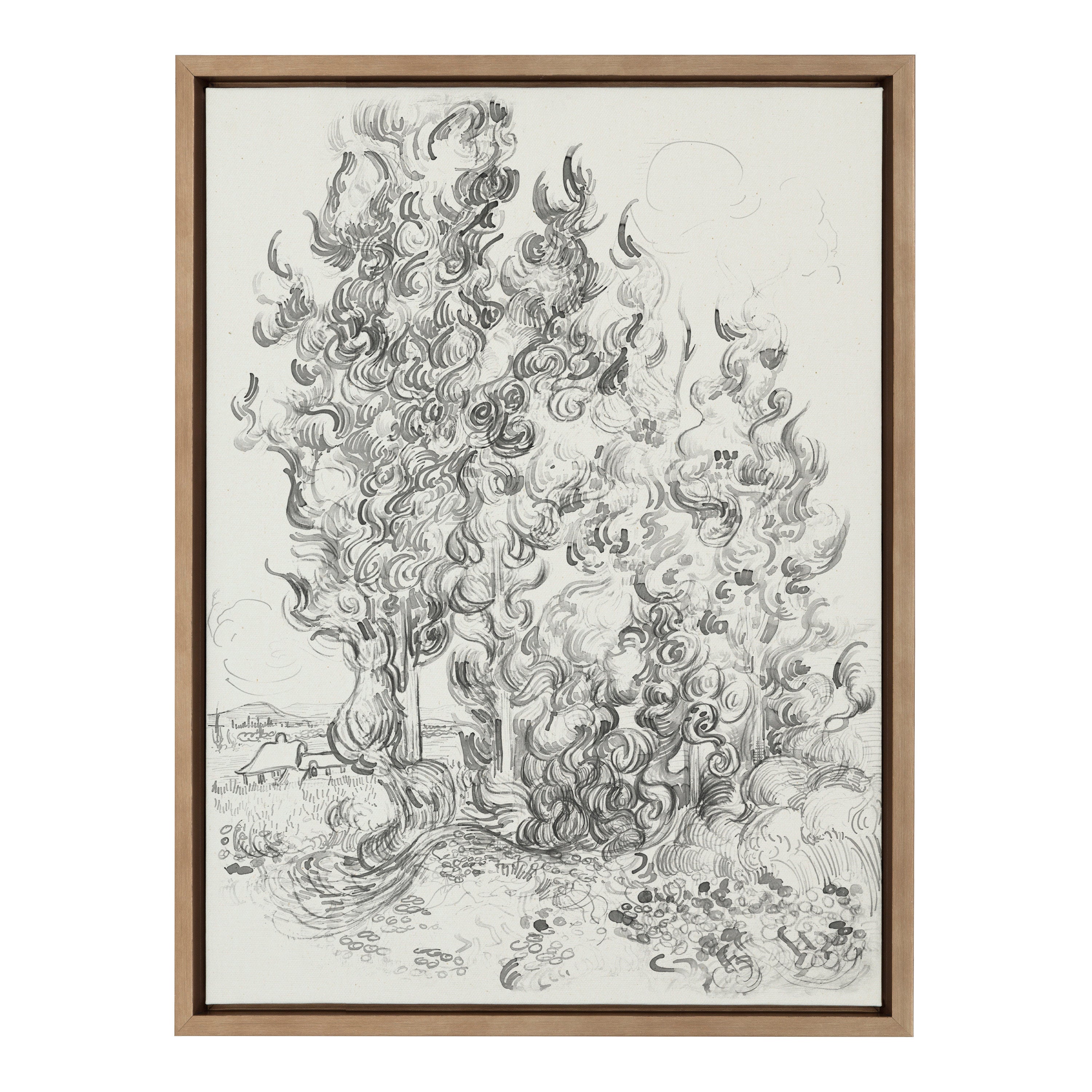 Sylvie Vincent van Gogh Cypresses 1889 BW Framed Canvas by The Art Institute of Chicago