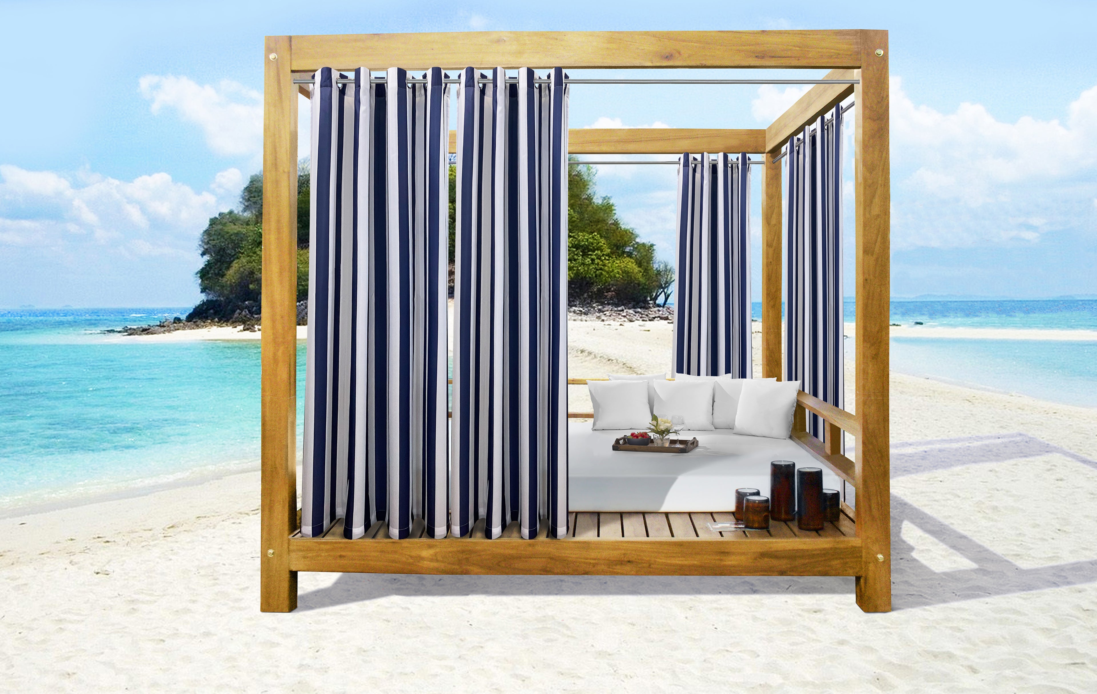 Seascapes Stripe Grommet Panel Pair each 50 x 108 in Indigo