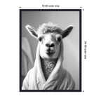 Sylvie Llama Bathroom Art Towel Robe Black and White Framed Canvas by The Creative Bunch Studio