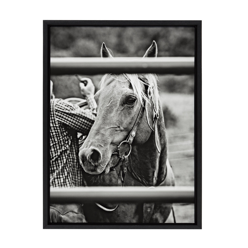 Sylvie Photo Saddling Horse Framed Canvas by The Whiskey Ginger
