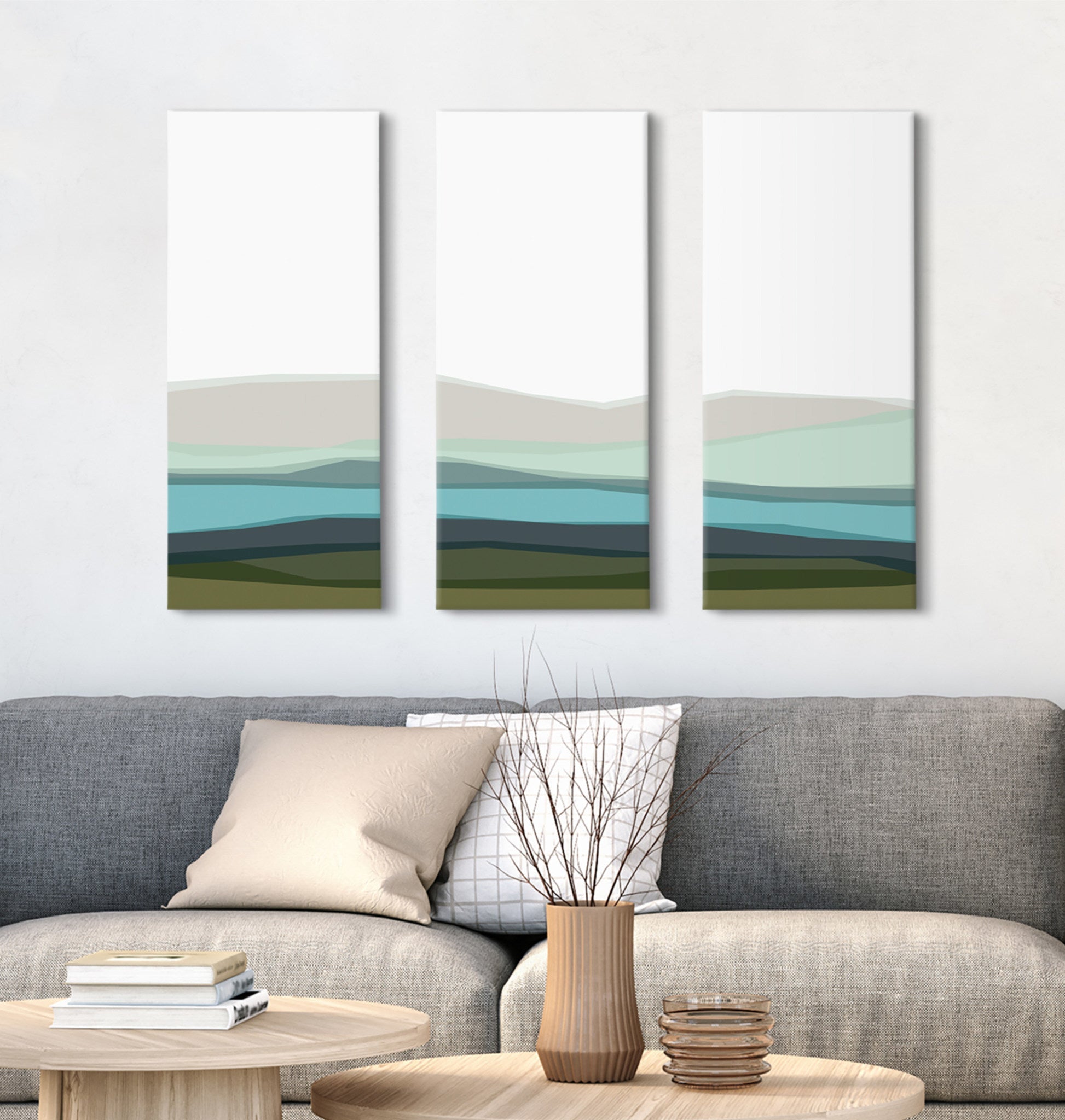 Abstract Blue Lake and Mountains Canvas Art Set by The Creative Bunch Studio