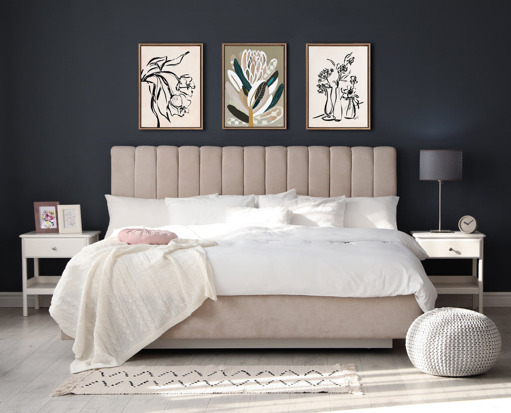 Sylvie Beaded Sage Protea Framed Canvas by Inkheart Designs